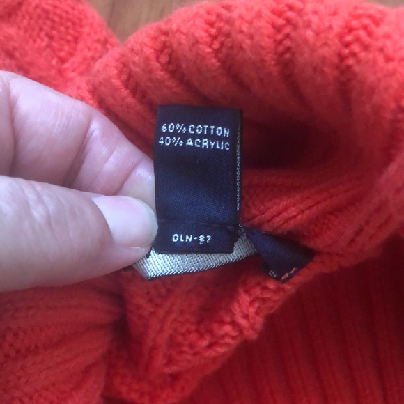 Lands End Cable Knit Turtle Neck Blood Orange Sweater Sz XL - Picture 11 of 12